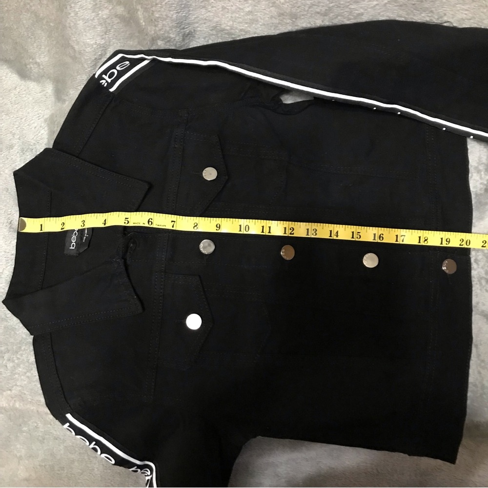 NWT bebe logo black denim jacket Sz S & L - Picture 9 of 12